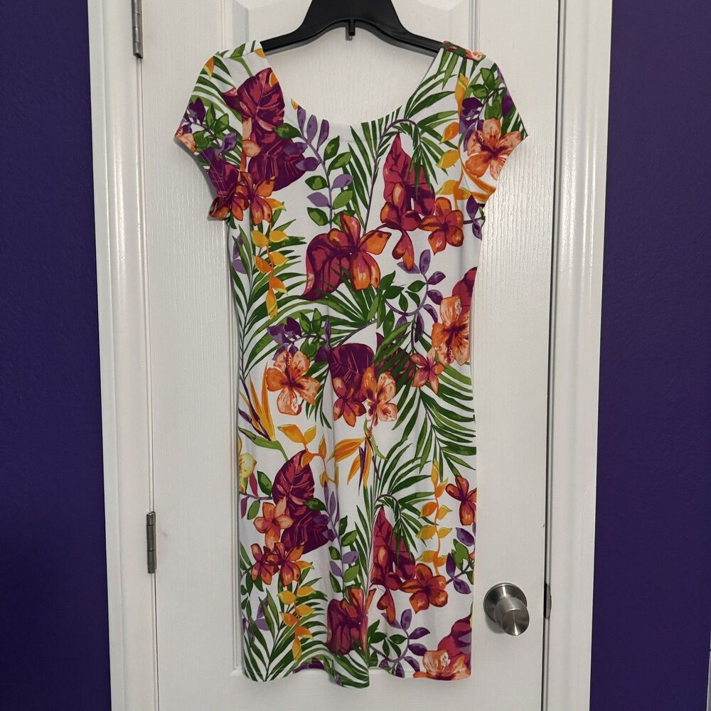 Tommy Bahama Tropical Hawaiian Modal Blend Cap Sleeve Dress Back Zip Size Medium